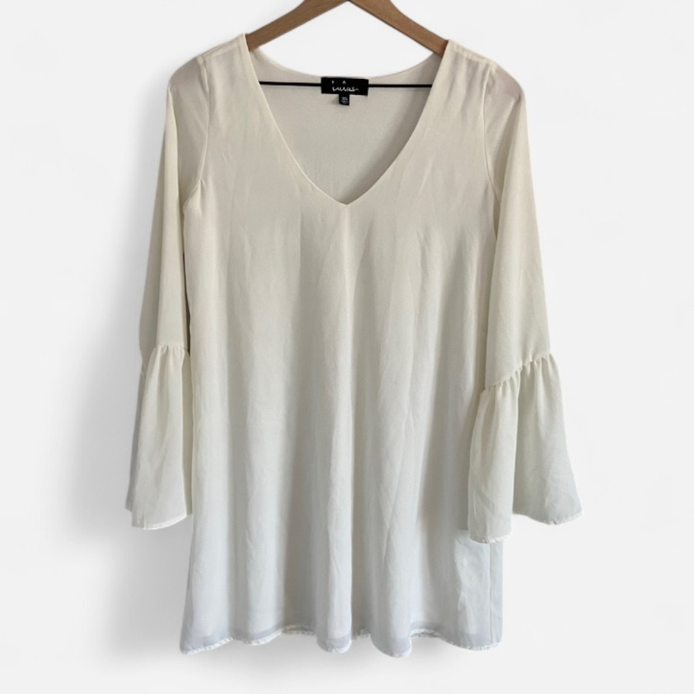 Lulus Flounce Sleeve White Mini Dress Size XS